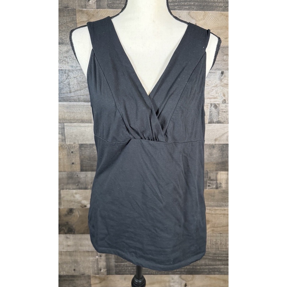 Ann Taylor Crossover Wrap Front Tank Top Large Black Sleeveless Pullover Blouse